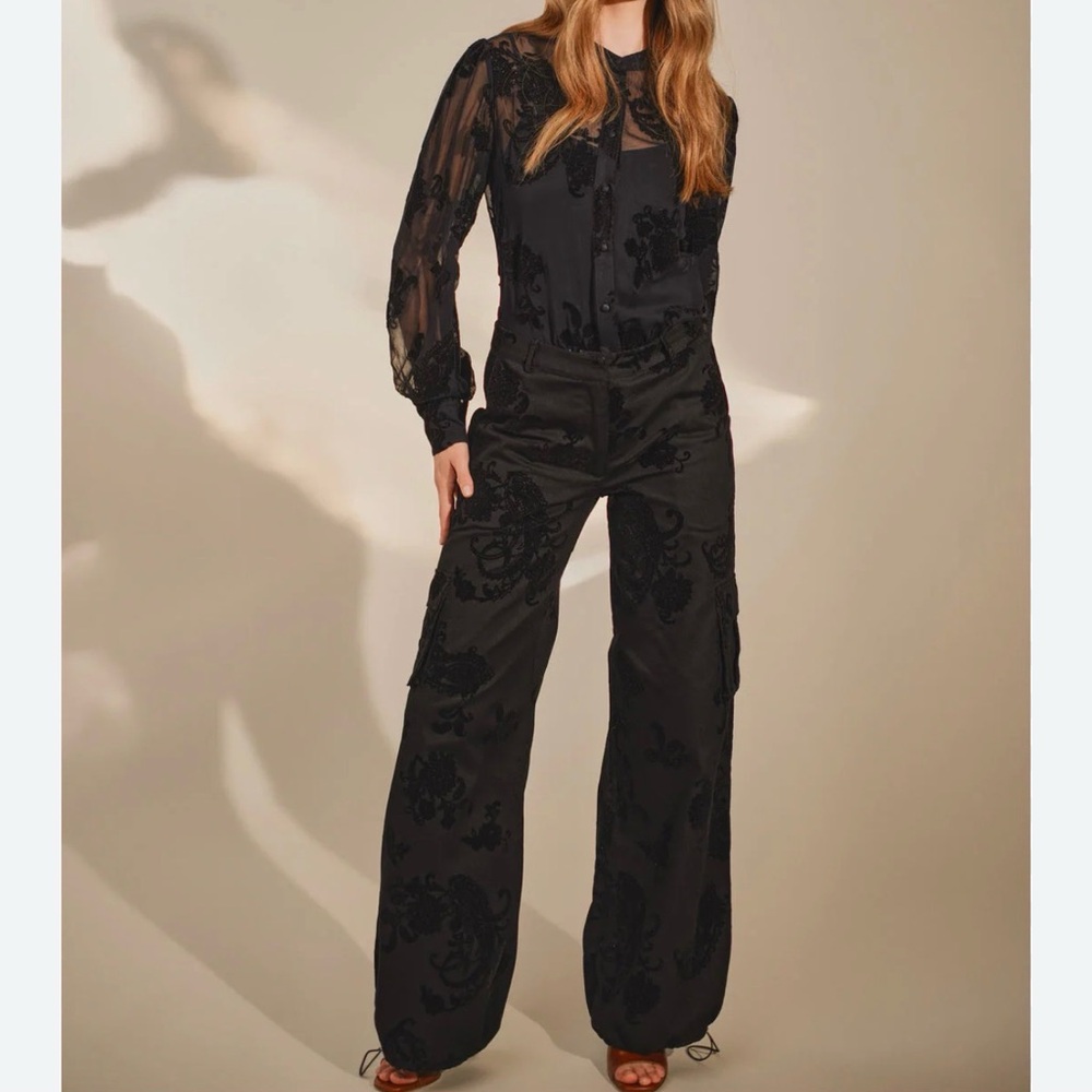 HEMANT & NANDITA Black Embroidered Wide-Leg Pants